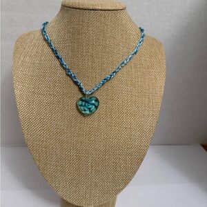 Floral Lampwork Glass Pendant Necklace on Braided Cord